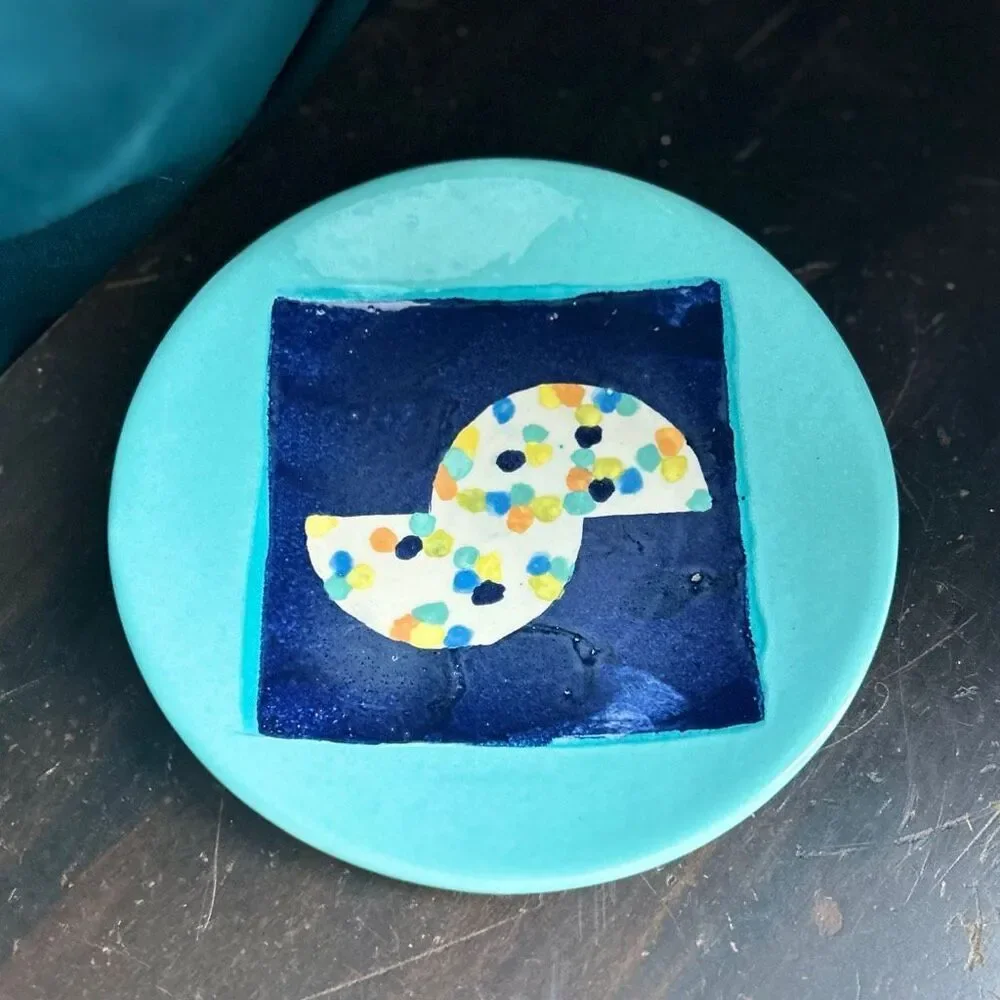 Studio Pottery Plate Stylized Yin Yang